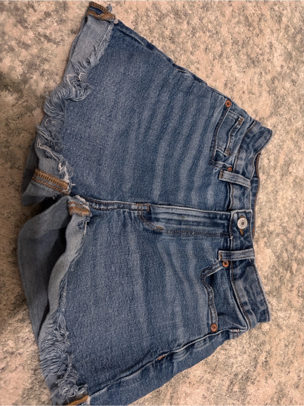 American Eagle Outfitters Medium Blue Distressed High-Rise Denim Shorts